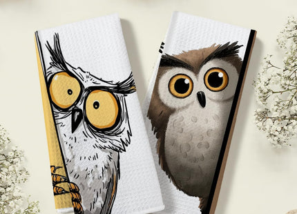 2 Pcs Cute Owl Kitchen Towels, Funny Owls Decor Tea Towels 14 x 24 Inches