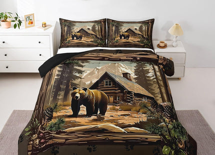 Erosebridal Retro Bear Comforter Set Lodge Cabin Country Bedding Sets Twin Rustic Farmhouse Hunting Animal Down Comforter for Kids Adults Men,Woodland Wildlife Quilt Duvet 2 Pcs