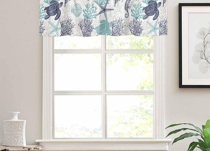 RisQiten Teal Blue Coastal Valances for Windows, Summer Beach Kitchen Curtains Window Treatment Nautical Decor, Sea Turtle Coral Ocean Rod Pocket Short Window Valances for Living Room/Bedroom, 54"x18"