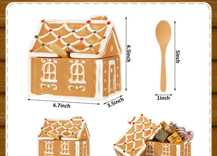 Honeydak 2 Pack Ceramic Gingerbread House Cookie Sugar Bowl