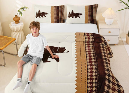 Feelyou Bear Comforter Rustic Cabin Country Comforter Set for Boys Girls