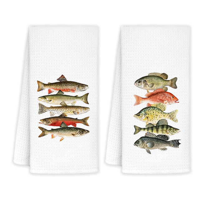 JINYO Beach Coastal Kitchen Towels, Fish Lover Gifts Hand Towels for Bathroom Kitchen Decor, Nautical Ocean Bathroom Decor, Colorful Fishes Decorative Dish Tea Towels, 16x24 Inch Set of 2