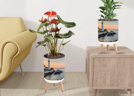 JWHFZMANPYK 8.7" Planter with Stand Portland Head Lighthouse Maine Sunset Indoor Self Watering Plant Pot with Legs Water Inlet & Water Level Indicator Lazy Flower Pot Boho Decor