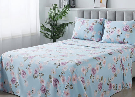 FADFAY White Sheet Set Beach Themed Bedding Sets 100% Cotton 600 TC Hypoallergenic Coastal Bedding Blue and Yellow Coral Print with Deep Pocket Fitted Sheet 4 Piece（White，Twin）
