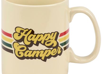 Primitives by Kathy Happy Camper Stoneware Coffee Mug, 18 oz, Double-Sided Retro Stripe Camp Cup | Lake & Cabin Kitchen Drinkware & Outdoor Adventure Gift