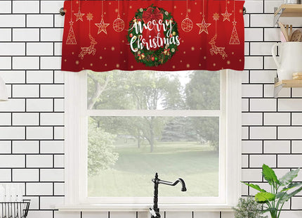 Nextchange Christmas Wreath Window Valances Red Star Deer Kitchen Short Curtains with Rod Pocket Valance Drapes Farmhouse Window Treatment for Living Room Bathroom Decor 54" X 18"