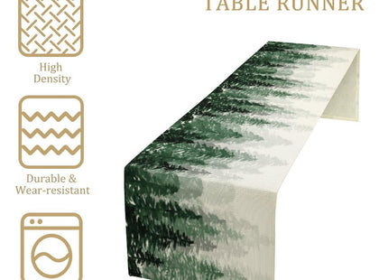 Green Forest Pine Trees Table Runner, Woodland Tabletop Scarf Home Kitchen Holiday Decor, Seasonal Farmhouse Rustic Dining Decorations Party Supply 13 X 36 Inch