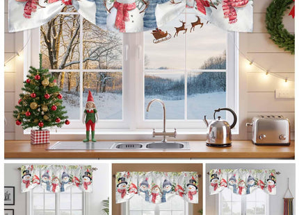 Christmas Snowman Tie Up Valance for Kitchen Windows,Winter Snowy Cardinal Adjustable Valances Rod Pocket Short Curtain,Pine Tree Branches Retro Tie Up Curtains Valance for Bedroom 60x18in
