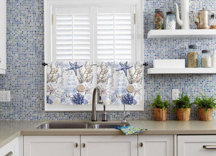 Teamery Sea Starfish Kitchen Curtains Valances for Windows Nautical Ocean Seahorse Short & Drapes 3pcs Blackout Rod Pocket and Set Tier Curtain Bathroom Bedroom Oceantmy1922