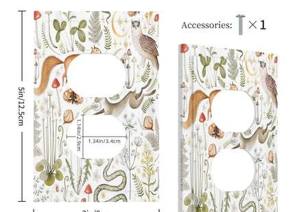Forest Country Woodland Wild Animals Butterfly Mushroom Duplex Outlet Covers Decorative Single Light Switch Covers Electrical Receptacle Wall Plate Plug Switchplate Dimmer for Home Decor