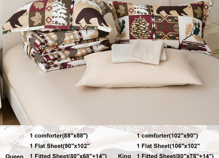 Smuge Lodge Moose Comforters Queen Size Set - 7 Pieces Lightweight Bed in a Bag Bear Rustic Cabin Country Comforter Sets Queen Bed, Down Alternative Bedding Sets, Sheets, Pillowcases & Shams(Red)