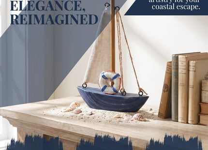 EXCEART Mediterranean Sailboat Ornament Wooden Sailing Model Beach Nautical Decoration for Home Office Tabletop Display 6.8X4.3X1 Inch Lightweight