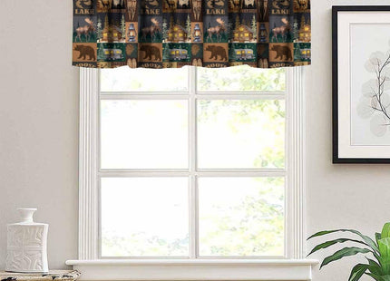 SHElifestyle Rustic Moose Deer Valance, Retro Rustic Vintage Bear Cottage Country Style Rustic Cabin Mountain Farmhouse Windows Curtain Valance for Study Bedroom Living Room, One Panel 54x18in