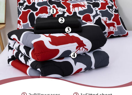 Holawakaka Men Boys Deer Camouflage Comforter Set with Sheets,Queen Size Hunting Elk Camo Bedding Sets for Kids Teens Bed-in-a-Bag 5 Pieces for Dorm Bedroom Cabin Lodge