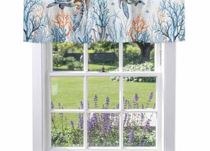 Sea Turtle kitchen Valance Curtain,Ocean Coral Rod Pocket Curtain Valances,Blue Gradient Short Curtains Summer Nautical Coastal Valance Window Valance for Living Room Bathroom Bedroom 54x18in