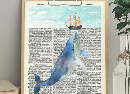 Nautical Whale Dictionary Wall Art - 8x10 Photo, Picture - Ocean, Sea, Beach Home Decor, Shabby Chic Decoration - Unique Gift - Cool Bath, Bathroom Art - Unframed Poster Print