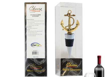 Cheers Gold Anchor Metal Wine Stopper - Elegant Vacuum Seal Reusable Nautical Ship Anchor Wine Bottle Stopper Airtight Leak Proof Bottle Topper Cork Plug, Home Decor & Bar Tool Accessory Unique Gift