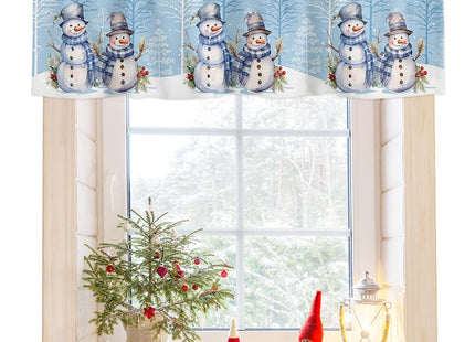 T&H XHome Christmas Valances for Kitchen Windows, Winter Forest Xmas Tree Cabin Snowman Valance Rod Pocket Window Curtain for Bathroom Cafe Basement, Farmhouse Small Window Treatment