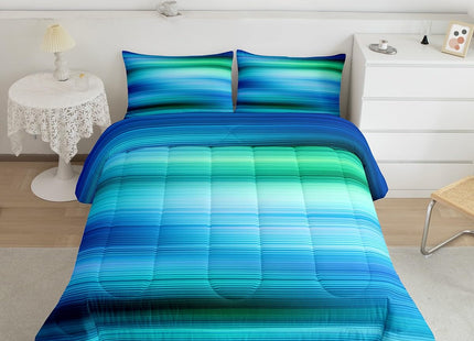 Erosebridal Abstract Art Bedding Set Full Green Blue Gradient Comforter Set for Girls Boys,Geometric Stripe Quilt Sets Surf Ocean Waves Duvet Set Dreaming Glowing Bed Set,Breathable Super Cozy 3-Piece