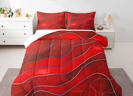 Erosebridal Red Ombre Comforter Set Twin Modern Minimalism Bedding Set, Ocean Marine Wave Bedding Comforters & Sets Coastal Beach Duvet, Abstract Art Quilt Comforter Gold Metallic Gradient Decor 2pcs
