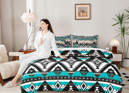 Feelyou Western Comforter Set with Sheets 7 Piece Queen Size Southwestern Aztec Bedding Set for Kids Boys Girls Bear Bed in a Bag Deer Moose Room Decor Wild Animals Blue Soft Lightweight Microfiber