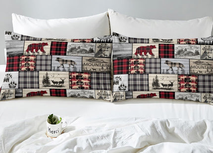 Rustic Cabin Bed Sheets Full Woodland Wolf Deer Bear Sheet Set For Kids Adults,Red Black Buffalo Plaid Bedding Wildlife Camping Lodge Mountain Fitted Sheet Southwestern Farmhouse Flat Sheet 4 Pcs
