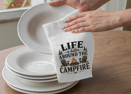 Elmsfell Camping Kitchen Towel 16x24, Life is Better Around the Campfire