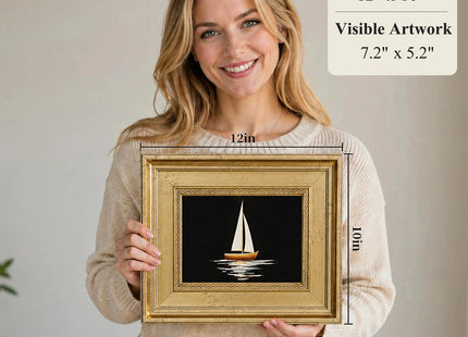 CCPEAR Gold Framed Canvas Wall Art, Vintage Black Coastal Sailboat Artwork