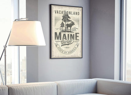 Maine Emblem Poster, Maine Symbol Poster Print, Retro Travel State Poster, Home Wall Art, Office Wall Decor, State Art Poster - 16x20