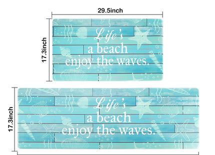 SANFORNIA Beach Themed Kitchen Rugs Sets of 2 Cushioned Anti-Fatigue Nautical Kitchen Mat for Floor, 17"x29" +17"x47", Blue