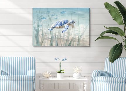 Ocean Wall Decor Blue Turtle Canvas Art Sea Grass Pictures Coastal Print Painting Nautical Artwork For Home Office Ready to Hang 36x24 Inch