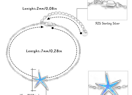 Cuoka 925 Sterling Silver with Blue Fire Opal Starfish Adjustable Bracelet, Beach Nautical Tiny Jewelry Easter Mother Day for Women Girlfriend with Box