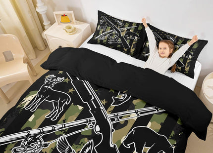 Erosebridal Hunting American Flag Bedding Set for Hunter,Camo Bear Deer Duck Twin Comforter Cover for Men Fishing Bass Fish Duvet Cover Army Green Camouflage Animals Bed Set 1 Pillow Case