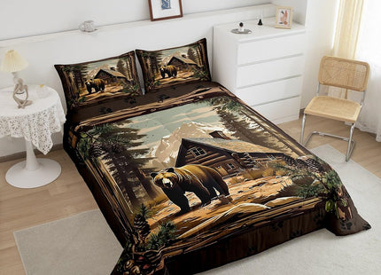 Erosebridal Retro Bear Comforter Set Lodge Cabin Country Bedding Sets Twin Rustic Farmhouse Hunting Animal Down Comforter for Kids Adults Men,Woodland Wildlife Quilt Duvet 2 Pcs