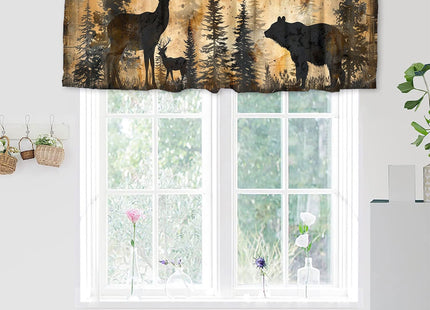Rustic Deer Bear Curtain Valances Window Treatments Forest Pine Tree Elk Moose Hunting Cabin Lodge Country Farmhouse for Kitchen Windows Rod Pocket Valance Window Treatments 54 x 18 Inch, 1 Panel