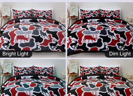 Holawakaka Men Boys Deer Camouflage Comforter Set with Sheets,Queen Size Hunting Elk Camo Bedding Sets for Kids Teens Bed-in-a-Bag 5 Pieces for Dorm Bedroom Cabin Lodge