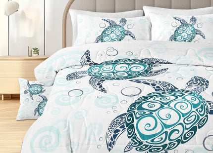 Sleepwish 4 Pieces Sea Turtle Comforter Set Full Size Bedding for Kids Royal Aqua Blue Tortoise Comforter Soft Bed Set
