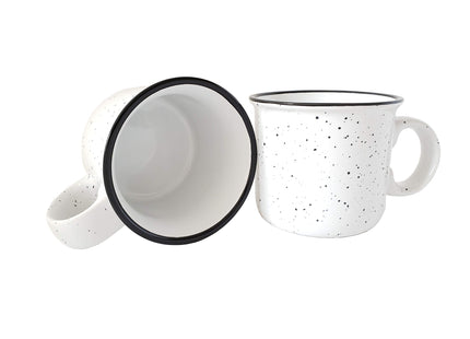 Essential Drinkware 14oz Ceramic Campfire Coffee Mug (Set of 4), White with Speckled Finish - Durable Thick Walled Camping Style Cup for Outdoors or Home