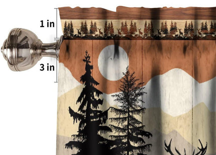 wlsgdsg Rustic Deer Valance Curtains for Kithen, Retro Farmhouse Forest Woodland Cabin Wild Animals Hunting Decor Window Treatments, Bear Rod Pocket Drapes for Boys Room Bedroom, 54x18in 1P