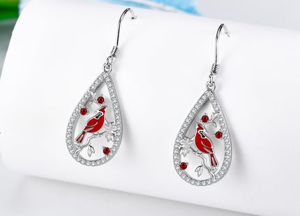 URONE Cardinal Earrings Sterling Silver Red Cardinal Dangle Earrings Cardinal Bird Jewelry Gifts for Women