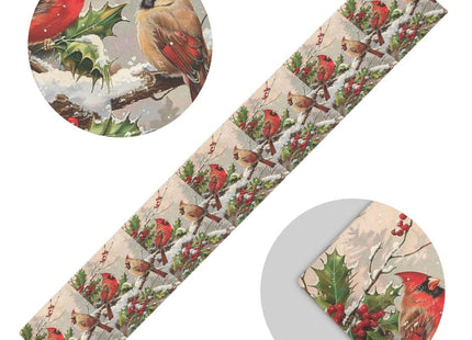 Pfrewn Winter Cardinal Bird Table Runner 13x70 Inches Double Sided Holly Berry Branches Snow Table Runners Cloth Washable Merry Christmas Kitchen Dining Fabric for Holiday Party Home Xmas Decorations