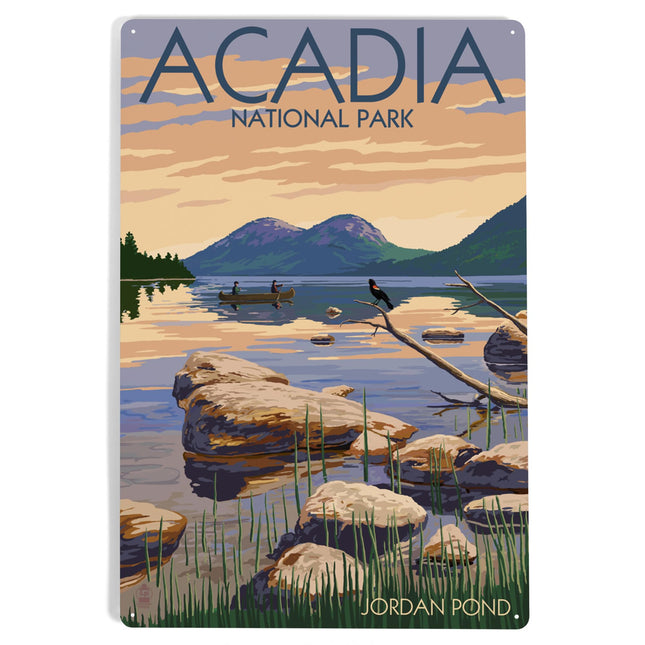 Lantern Press Acadia National Park, Maine, Jordan Pond, 12x18 Inch Aluminum Sign, Indoor or Outdoor Use