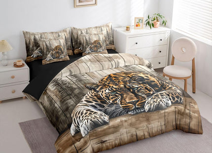 Erosebridal Jungle Leopard Full Comforter Set with Sheets 7 Piece Natural Forest Wildlife Bed in A Bag Farmhouse Woodland Animal Bedding Sets for Women Adults Rustic Cabin Pine Tree Bed Set