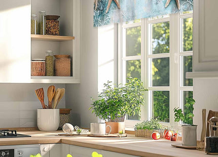 EwdeWwo Nautical Coastal Valance for Windows, Beach Sea Starfish Ocean Theme Rod Pocket Curtain Valances for Living Room Bathroom Underwater World Window Treatment Valances 54" W x 18" L, 1 Panel