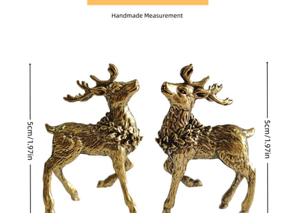2Pcs Retro Brass Sika Deer Figurines Set Ideal for Home Office Decor