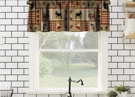 GoDazzling Retro Animal Kitchen Curtain Valance, Forest Wildlife Elk Bear Duck Rustic Vintage Lodge Window Valance, for Bedroom Living Room Cafe Bathroom W54xL18in 1 Panels