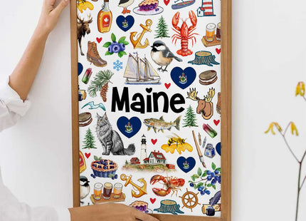 Lotacy Maine Travel Poster Wall Art, Home Office Wall Decoration, State Themed Home Decor Gift - 24x36 Inches