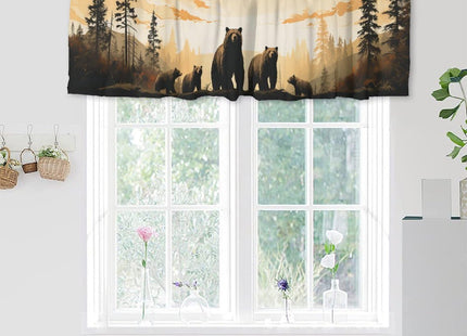 Forest Bear Rod Pocket Room Darkening Curtain Valance Window Treatment for Kitchen Abstract Mountain Landscape Pine Bear Tree Thermal Insulated Room Darkening for Dinning Room 54 by 18 in, 1 Panel