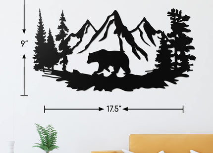 Vivegate Bear Wall Decor – 17.5”X9” Bear Wall Art Decorations for Cabin Hunting Pine Tree Cabin Lodge Metal Wall Decor