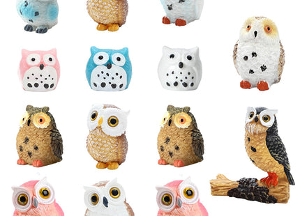 ONEST 14 Pieces Mini Owl Figurines Playset Hand Painted Tiny Owls Realistic Detailed Resin Owl Figures Small Owl Figurines
